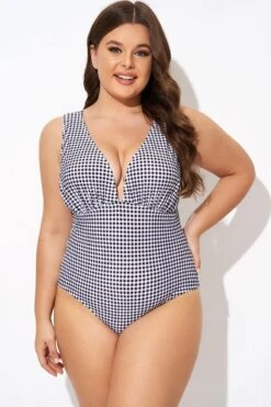 Gingham V-neck Low-cut Leg One Piece Swimsuit -Maraluxe Swimwear Shop b deop301001 5