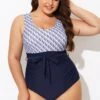Shell Print Round Neck Belt One Piece Swimsuit -Maraluxe Swimwear Shop b deop302001 4