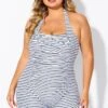 Striped Ruched Panel Halter Women One Piece Swimsuit -Maraluxe Swimwear Shop b deop303002 4