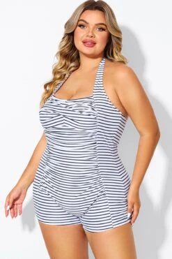 Striped Ruched Panel Halter Women One Piece Swimsuit -Maraluxe Swimwear Shop b deop303002 6