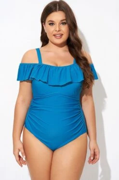 Ruffled V-neckline Adjustable Shoulder Straps One Piece Swimsuit -Maraluxe Swimwear Shop b deop304001 1