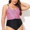 Pink Leopard Print Scoop Neck Front One Piece Swimsuit -Maraluxe Swimwear Shop b deop306002 1
