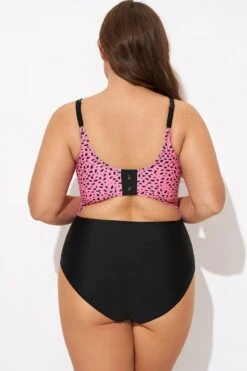 Pink Leopard Print Scoop Neck Front One Piece Swimsuit -Maraluxe Swimwear Shop b deop306002 2
