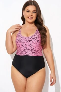 Pink Leopard Print Scoop Neck Front One Piece Swimsuit -Maraluxe Swimwear Shop b deop306002 4