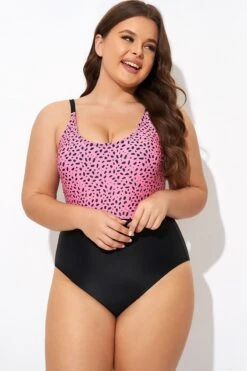 Pink Leopard Print Scoop Neck Front One Piece Swimsuit -Maraluxe Swimwear Shop b deop306002 5