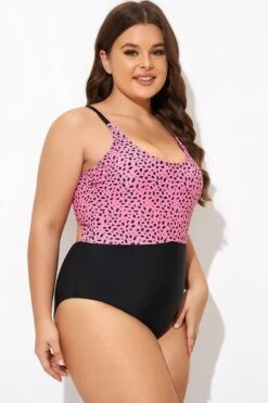 Pink Leopard Print Scoop Neck Front One Piece Swimsuit -Maraluxe Swimwear Shop b deop306002 6