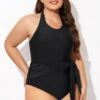 Black High-neck Halter Sash One Piece Swimsuit -Maraluxe Swimwear Shop b deop308001 1 1
