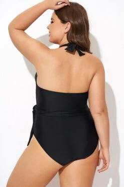 Black High-neck Halter Sash One Piece Swimsuit -Maraluxe Swimwear Shop b deop308001 2
