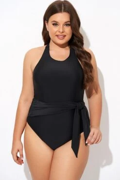 Black High-neck Halter Sash One Piece Swimsuit -Maraluxe Swimwear Shop b deop308001 3