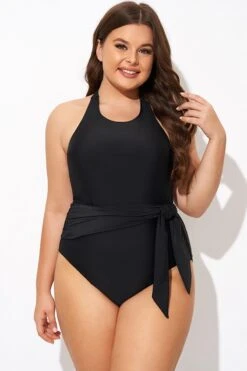 Black High-neck Halter Sash One Piece Swimsuit -Maraluxe Swimwear Shop b deop308001 5