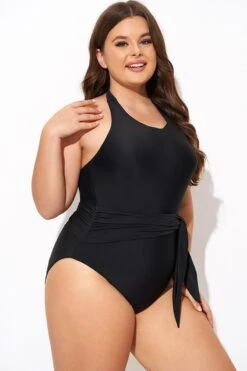 Black High-neck Halter Sash One Piece Swimsuit -Maraluxe Swimwear Shop b deop308001 6