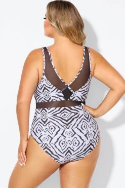 Plunging V-front And Back Mesh One Piece Swimsuit -Maraluxe Swimwear Shop b deop309001 2