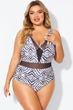 Plunging V-front And Back Mesh One Piece Swimsuit -Maraluxe Swimwear Shop b deop309001 3