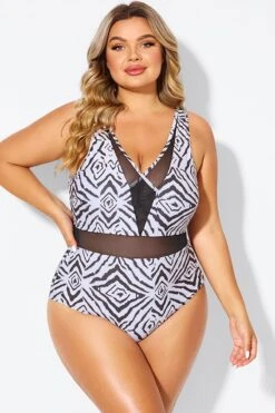 Plunging V-front And Back Mesh One Piece Swimsuit -Maraluxe Swimwear Shop b deop309001 4