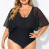 Solid Black Mesh Patchwork One Piece Swimsuit 2 Solid Black Mesh Patchwork One Piece Swimsuit -Maraluxe Swimwear Shop b deop310001 1