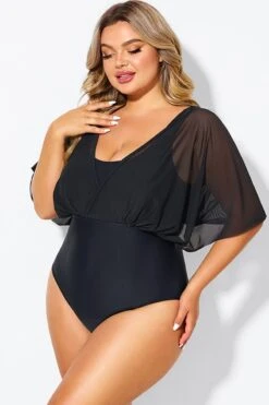 Solid Black Mesh Patchwork One Piece Swimsuit -Maraluxe Swimwear Shop b deop310001 5