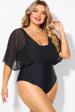 Solid Black Mesh Patchwork One Piece Swimsuit -Maraluxe Swimwear Shop b deop310001 6