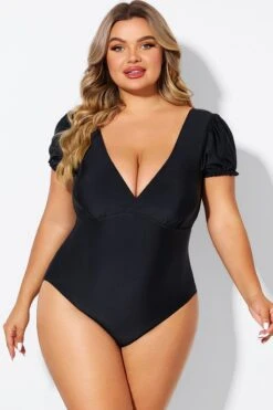 Solid Black Mesh Patchwork One Piece Swimsuit -Maraluxe Swimwear Shop b deop311001 1 1