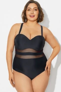 Plus Size Mesh Stitching Sling One Piece Swimsuit