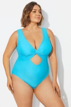 Blue Twist Knot Shimmer One Piece Swimsuit -Maraluxe Swimwear Shop b deop315001 3