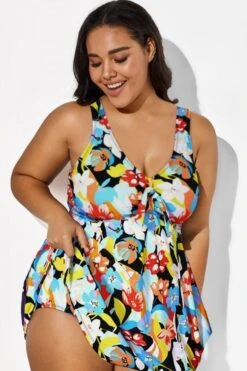Flower Tie Front Sweetheart Neckline Swimdress -Maraluxe Swimwear Shop b desd001007 22