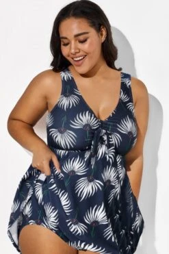 Dusty Blue Floral Print V-Neck Swimdress -Maraluxe Swimwear Shop b desd001009 22
