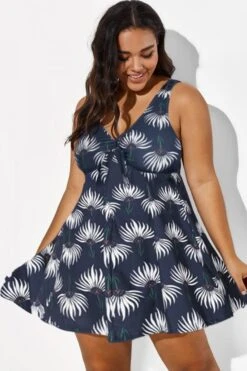 Dusty Blue Floral Print V-Neck Swimdress -Maraluxe Swimwear Shop b desd001009 44