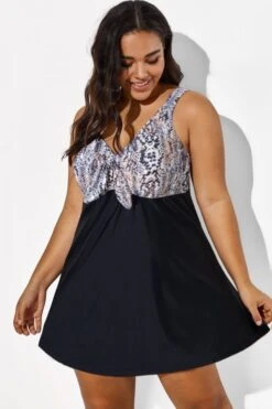 Python Print Tie Front V-Neck Swimdress -Maraluxe Swimwear Shop b desd001010 33