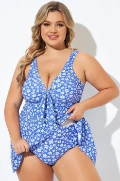 Floral Printed Tie Front V-Neck Swimdress -Maraluxe Swimwear Shop b desd001012 3