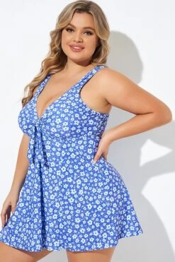 Floral Printed Tie Front V-Neck Swimdress -Maraluxe Swimwear Shop b desd001012 4
