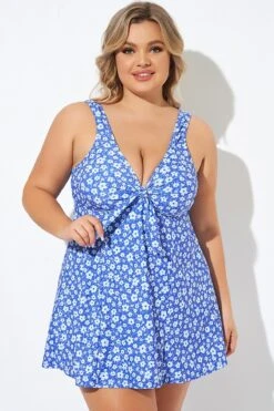 Floral Printed Tie Front V-Neck Swimdress -Maraluxe Swimwear Shop b desd001012 5