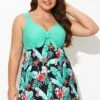 Green Flower Tie-front Wide Straps Swimdress 1 Green Flower Tie-front Wide Straps Swimdress -Maraluxe Swimwear Shop b desd001014 1