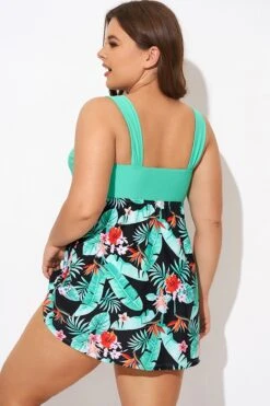 Green Flower Tie-front Wide Straps Swimdress -Maraluxe Swimwear Shop b desd001014 2