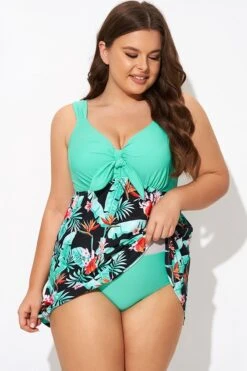 Green Flower Tie-front Wide Straps Swimdress -Maraluxe Swimwear Shop b desd001014 3