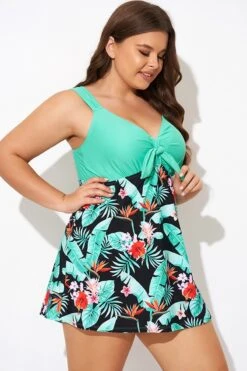 Green Flower Tie-front Wide Straps Swimdress -Maraluxe Swimwear Shop b desd001014 6