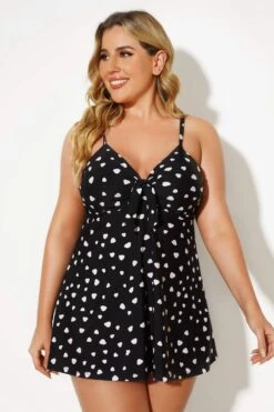 Black Dots Tie Front Classic Women Swimdress -Maraluxe Swimwear Shop b desd006004 4