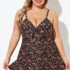 Cherry Printed Adjustable Straps V Neck Swimdress -Maraluxe Swimwear Shop b desd006009 1 1