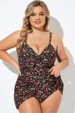 Cherry Printed Adjustable Straps V Neck Swimdress -Maraluxe Swimwear Shop b desd006009 4