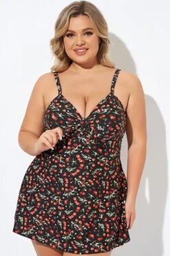 Cherry Printed Adjustable Straps V Neck Swimdress -Maraluxe Swimwear Shop b desd006009 6