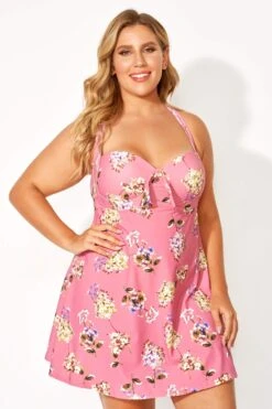Flower Printed Self-tie Lovely Halter Swimdress -Maraluxe Swimwear Shop b desd013002 3