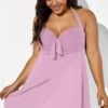 Pink Modern Self-tie Halter Straps Swimdress -Maraluxe Swimwear Shop b desd013003 33