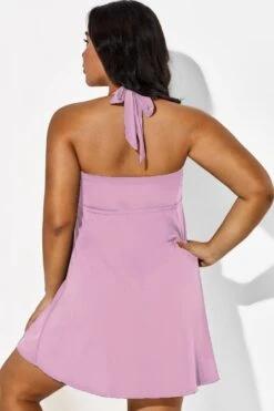 Pink Modern Self-tie Halter Straps Swimdress -Maraluxe Swimwear Shop b desd013003 55