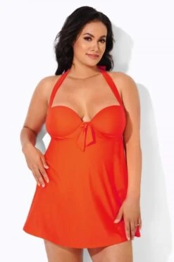 Orange Sweetheart NecklineTie-front Halter Swimdress -Maraluxe Swimwear Shop b desd013004 4 1