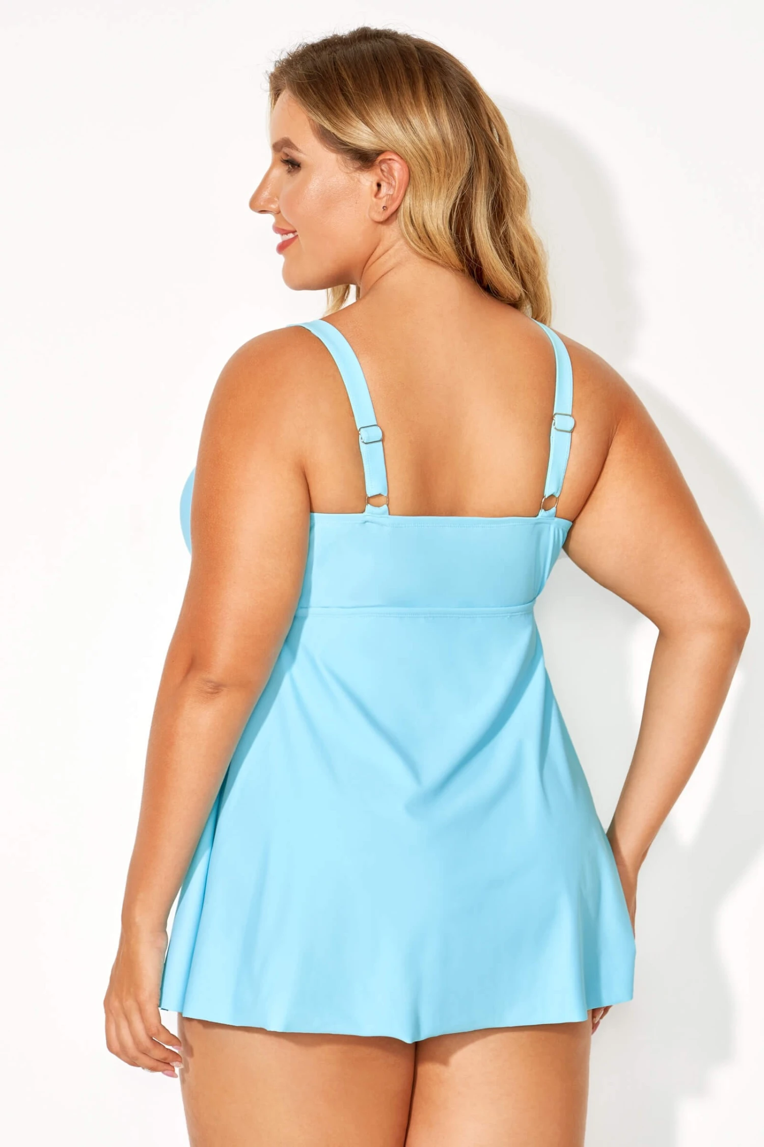 Blue Side Slit V-Neck Adjustable Straps Swimdress 5 Blue Side Slit V-Neck Adjustable Straps Swimdress - Image 3