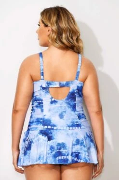 Tie Dye Printed Shirred V Neck Mini Swimdress -Maraluxe Swimwear Shop b desd030001 2