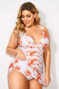 Tie Dye Printed Adjustable Straps Elegant Swimdress -Maraluxe Swimwear Shop b desd030002 3