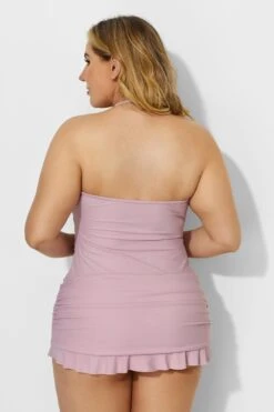 Solid Pink Fringe Ruffle Hem Bandeau Swimdress -Maraluxe Swimwear Shop b desd033001 3