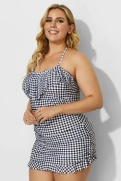 Lattice Bandeau Neckline Fringe Ruffle Hem Swimdress -Maraluxe Swimwear Shop b desd033002 3