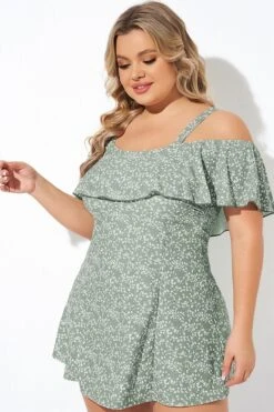 Floral Ruffle Cold Shoulder Women Swimdress -Maraluxe Swimwear Shop b desd049004 4 1