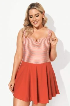 Red & White Stripe Halter Flattering Underwire Swimdress -Maraluxe Swimwear Shop b desd059001 4